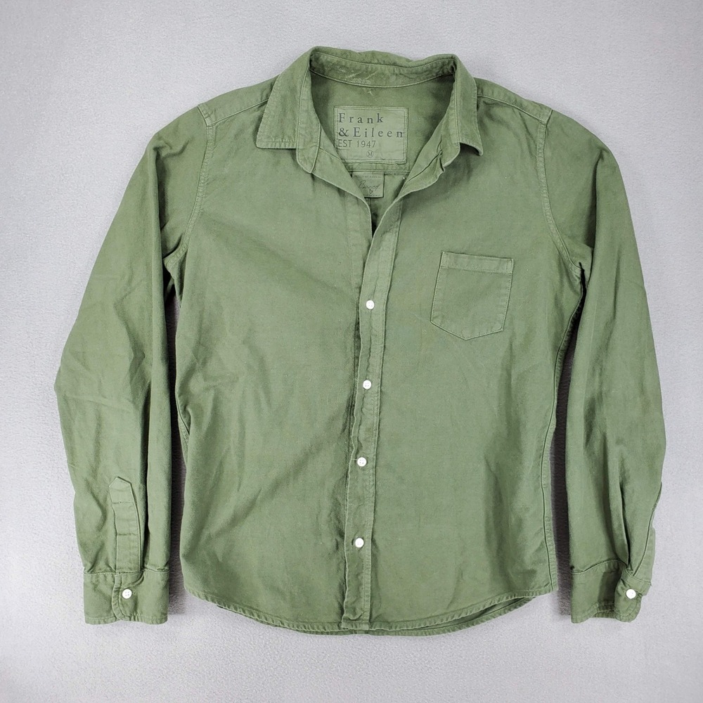 Frank & Eileen Barry Shirt Women M Olive Green Button Up Cotton Utility FLAW